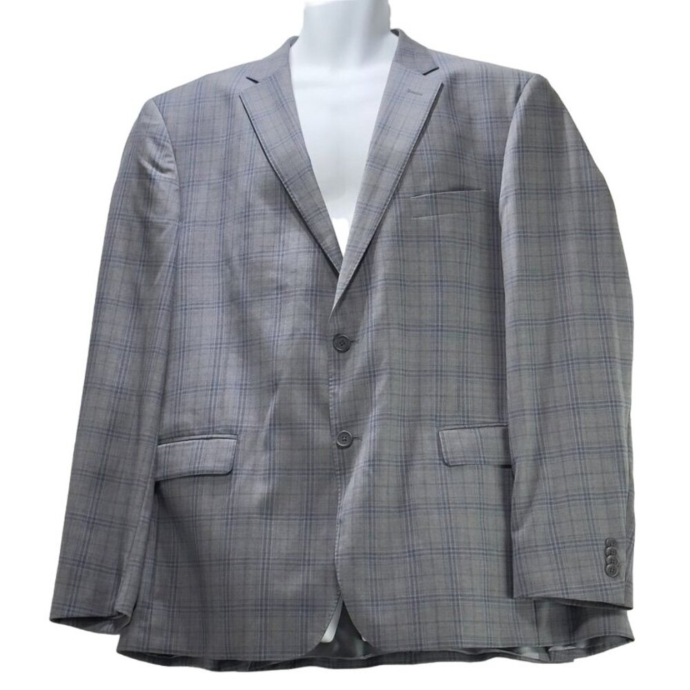 JB BRITCHES Logan Men's Sport Coat Gray Plaid Wool Lined 2 Button Vents Size 46L